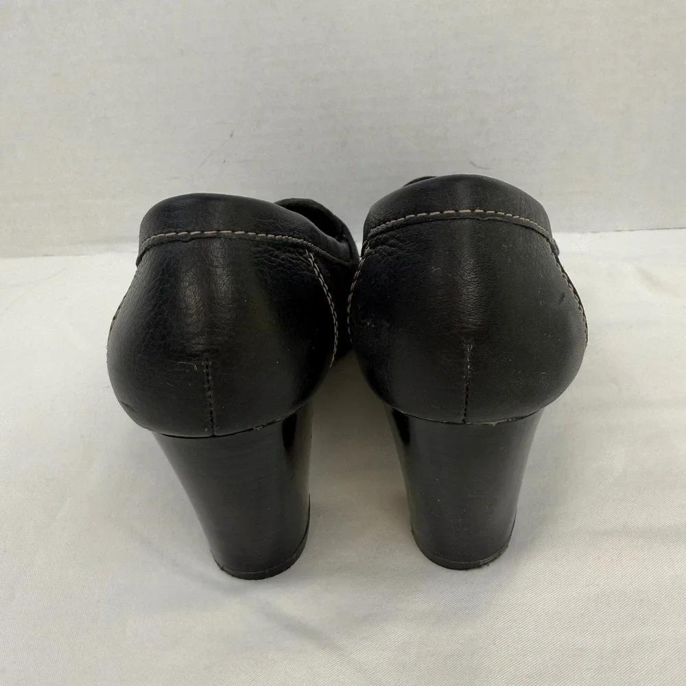 Vintage Y2K Bass Shana Black Leather Heeled Loafers Buckle Block Heel Pumps 7M